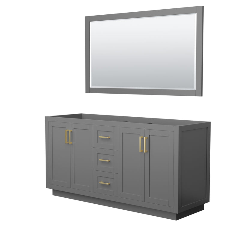 Wyndham Miranda 66" Double Bathroom Vanity In Dark Gray No Countertop No Sink Brushed Gold Trim 58" Mirror WCF292966DGGCXSXXM58