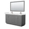 Wyndham Miranda 66" Double Bathroom Vanity In Dark Gray Light-Vein Carrara Cultured Marble Countertop Undermount Square Sinks Brushed Nickel Trim 58" Mirror WCF292966DKGC2UNSM58