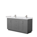 Wyndham Miranda 66" Double Bathroom Vanity In Dark Gray White Cultured Marble Countertop Undermount Square Sinks Brushed Nickel Trim WCF292966DKGWCUNSMXX