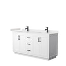 Wyndham Miranda 66" Double Bathroom Vanity In White Light-Vein Carrara Cultured Marble Countertop Undermount Square Sinks Matte Black Trim WCF292966DWBC2UNSMXX