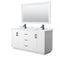 Wyndham Miranda 66" Double Bathroom Vanity In White White Carrara Marble Countertop Undermount Square Sinks Matte Black Trim 58" Mirror WCF292966DWBCMUNSM58