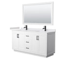 Wyndham Miranda 66" Double Bathroom Vanity In White White Cultured Marble Countertop Undermount Square Sinks Matte Black Trim 58" Mirror WCF292966DWBWCUNSM58