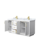 Wyndham Miranda 66" Double Bathroom Vanity In White White Carrara Marble Countertop Undermount Square Sinks Brushed Gold Trim WCF292966DWGCMUNSMXX