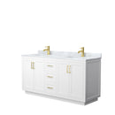 Wyndham Miranda 66" Double Bathroom Vanity In White White Carrara Marble Countertop Undermount Square Sinks Brushed Gold Trim WCF292966DWGCMUNSMXX