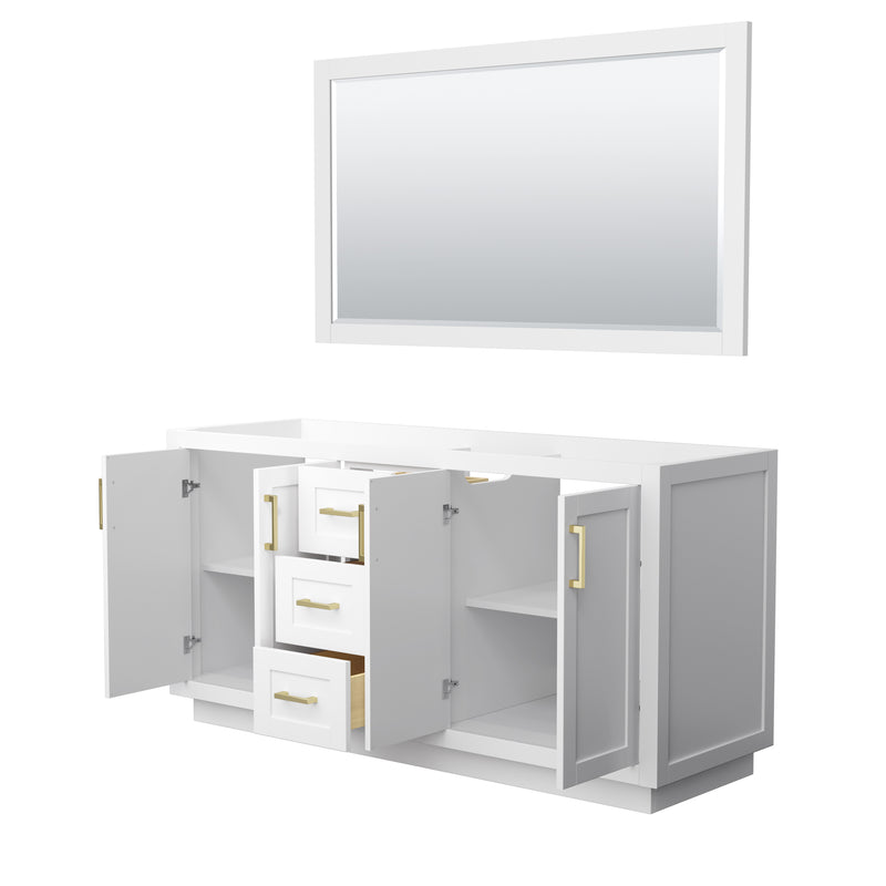 Wyndham Miranda 66" Double Bathroom Vanity In White No Countertop No Sink Brushed Gold Trim 58" Mirror WCF292966DWGCXSXXM58