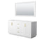 Wyndham Miranda 66" Double Bathroom Vanity In White No Countertop No Sink Brushed Gold Trim 58" Mirror WCF292966DWGCXSXXM58