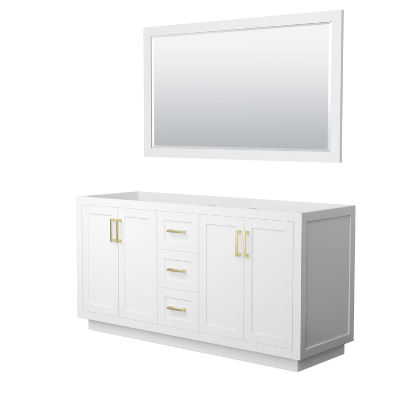 Wyndham Miranda 66" Double Bathroom Vanity In White No Countertop No Sink Brushed Gold Trim 58" Mirror WCF292966DWGCXSXXM58