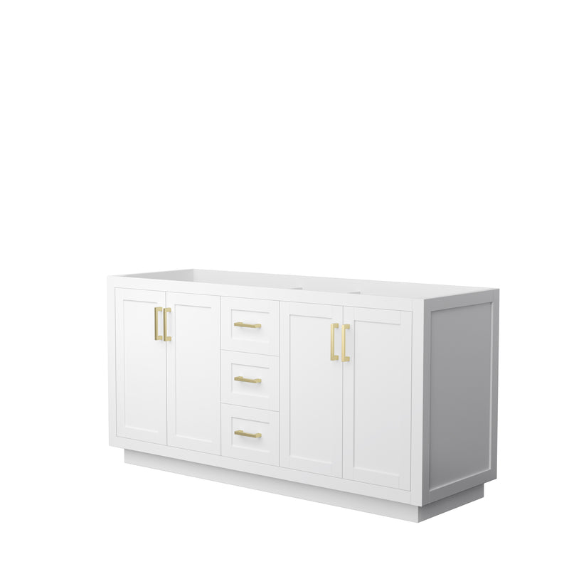 Wyndham Miranda 66" Double Bathroom Vanity In White No Countertop No Sink Brushed Gold Trim WCF292966DWGCXSXXMXX