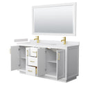 Wyndham Miranda 66" Double Bathroom Vanity In White White Cultured Marble Countertop Undermount Square Sinks Brushed Gold Trim 58" Mirror WCF292966DWGWCUNSM58