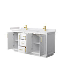 Wyndham Miranda 66" Double Bathroom Vanity In White White Cultured Marble Countertop Undermount Square Sinks Brushed Gold Trim WCF292966DWGWCUNSMXX