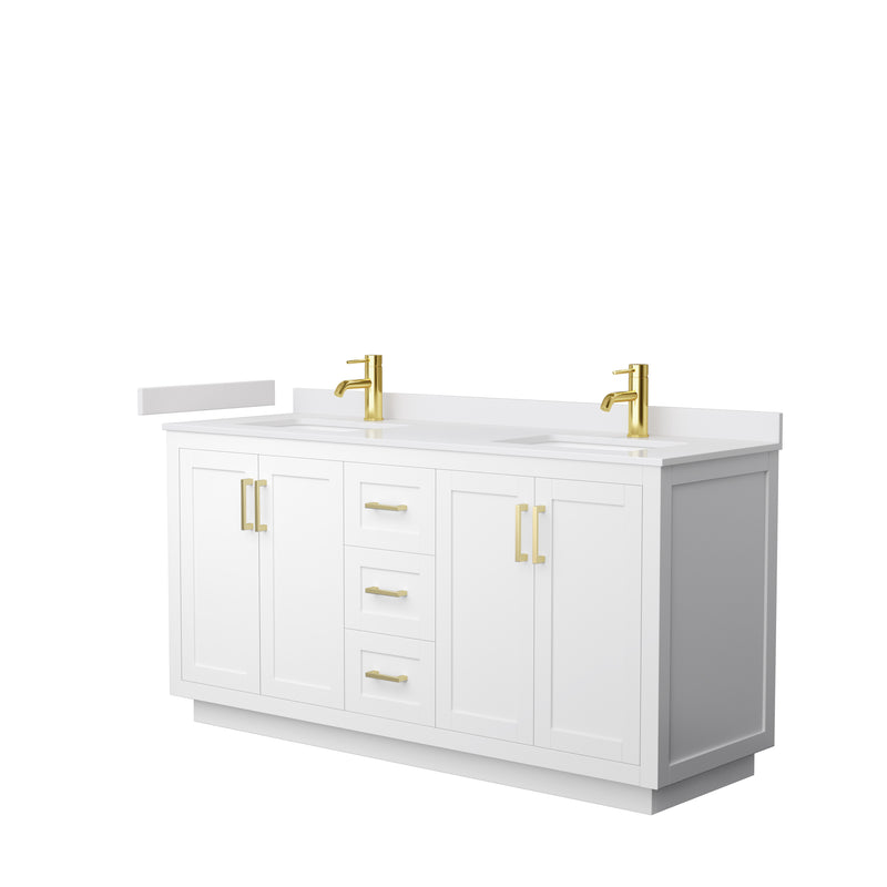 Wyndham Miranda 66" Double Bathroom Vanity In White White Cultured Marble Countertop Undermount Square Sinks Brushed Gold Trim WCF292966DWGWCUNSMXX