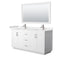 Wyndham Miranda 66" Double Bathroom Vanity In White Light-Vein Carrara Cultured Marble Countertop Undermount Square Sinks Brushed Nickel Trim 58" Mirror WCF292966DWHC2UNSM58