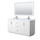 Wyndham Miranda 66" Double Bathroom Vanity In White White Carrara Marble Countertop Undermount Square Sinks Brushed Nickel Trim 58" Mirror WCF292966DWHCMUNSM58