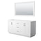 Wyndham Miranda 66" Double Bathroom Vanity In White No Countertop No Sink Brushed Nickel Trim 58" Mirror WCF292966DWHCXSXXM58