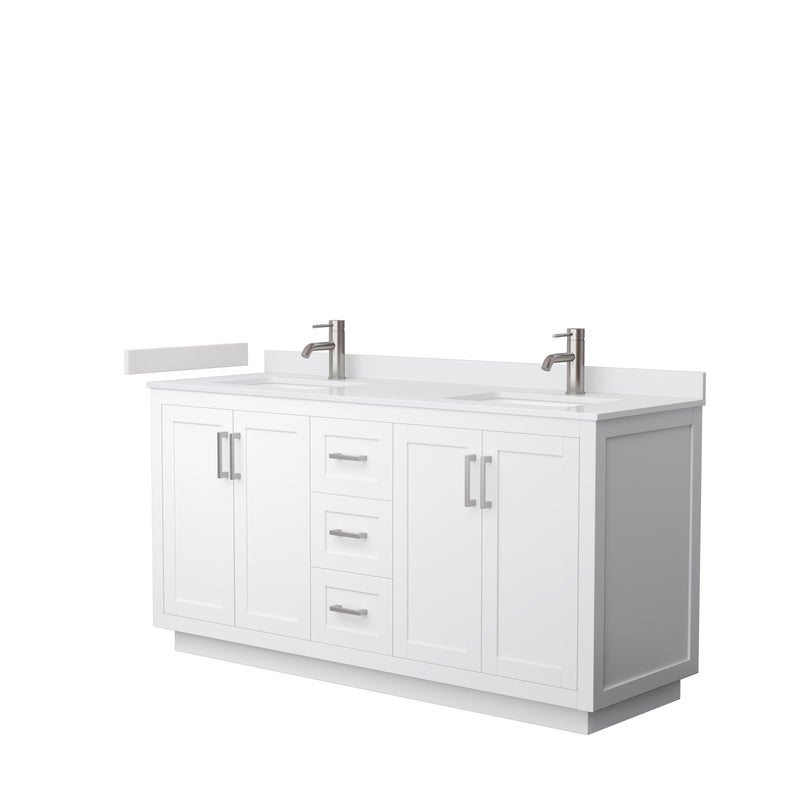 Wyndham Miranda 66" Double Bathroom Vanity In White White Cultured Marble Countertop Undermount Square Sinks Brushed Nickel Trim WCF292966DWHWCUNSMXX