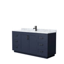 Wyndham Miranda 66" Single Bathroom Vanity In Dark Blue White Carrara Marble Countertop Undermount Square Sink Matte Black Trim WCF292966SBBCMUNSMXX