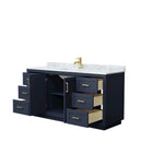 Wyndham Miranda 66" Single Bathroom Vanity In Dark Blue White Carrara Marble Countertop Undermount Square Sink Brushed Gold Trim WCF292966SBLCMUNSMXX