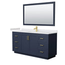 Wyndham Miranda 66" Single Bathroom Vanity In Dark Blue White Cultured Marble Countertop Undermount Square Sink Brushed Gold Trim 58" Mirror WCF292966SBLWCUNSM58