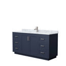 Wyndham Miranda 66" Single Bathroom Vanity In Dark Blue White Carrara Marble Countertop Undermount Square Sink Brushed Nickel Trim WCF292966SBNCMUNSMXX