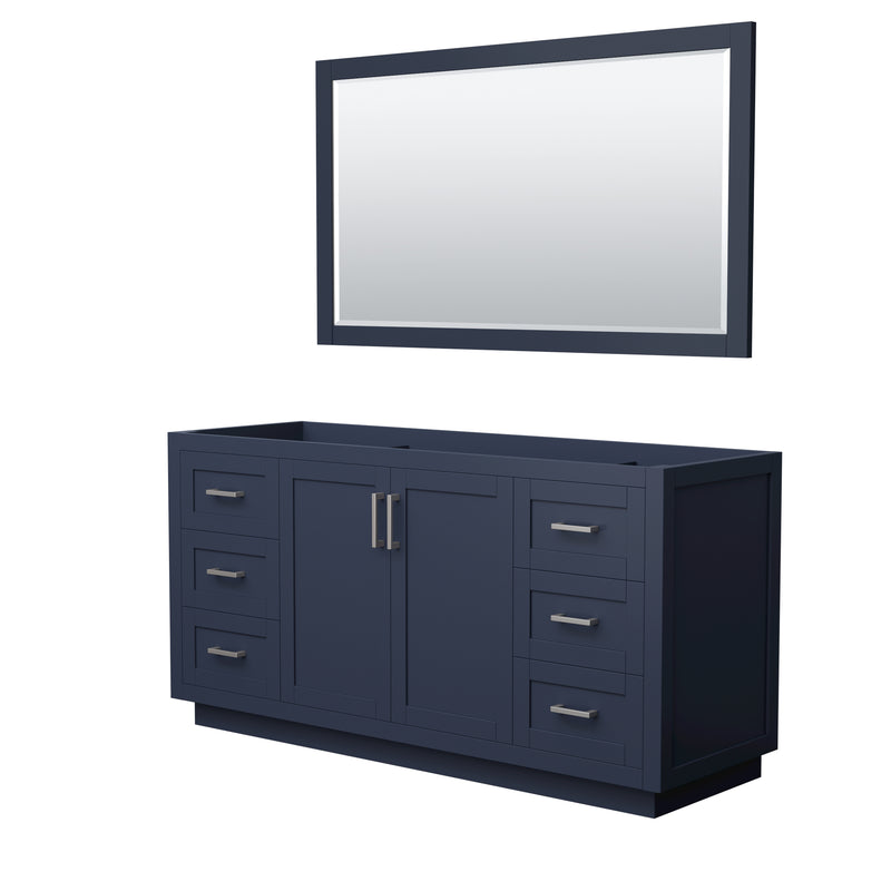 Wyndham Miranda 66" Single Bathroom Vanity In Dark Blue No Countertop No Sink Brushed Nickel Trim 58" Mirror WCF292966SBNCXSXXM58