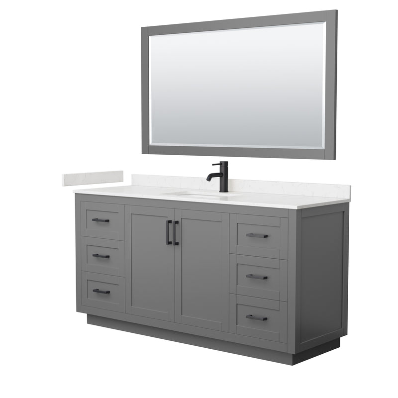 Wyndham Miranda 66" Single Bathroom Vanity In Dark Gray Light-Vein Carrara Cultured Marble Countertop Undermount Square Sink Matte Black Trim 58" Mirror WCF292966SGBC2UNSM58