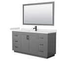 Wyndham Miranda 66" Single Bathroom Vanity In Dark Gray White Cultured Marble Countertop Undermount Square Sink Matte Black Trim 58" Mirror WCF292966SGBWCUNSM58