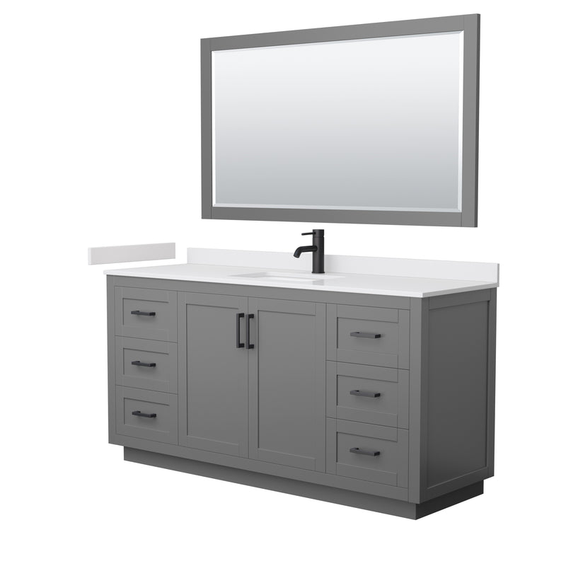 Wyndham Miranda 66" Single Bathroom Vanity In Dark Gray White Cultured Marble Countertop Undermount Square Sink Matte Black Trim 58" Mirror WCF292966SGBWCUNSM58