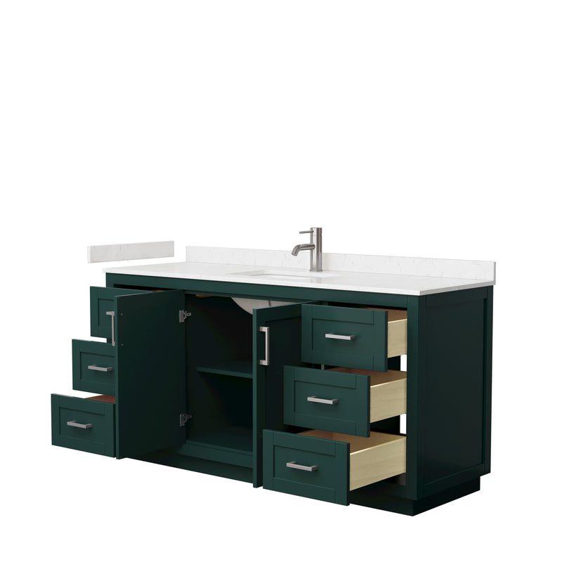 Wyndham Miranda 66" Single Bathroom Vanity In Green Light-Vein Carrara Cultured Marble Countertop Undermount Square Sink Brushed Nickel Trim WCF292966SGEC2UNSMXX