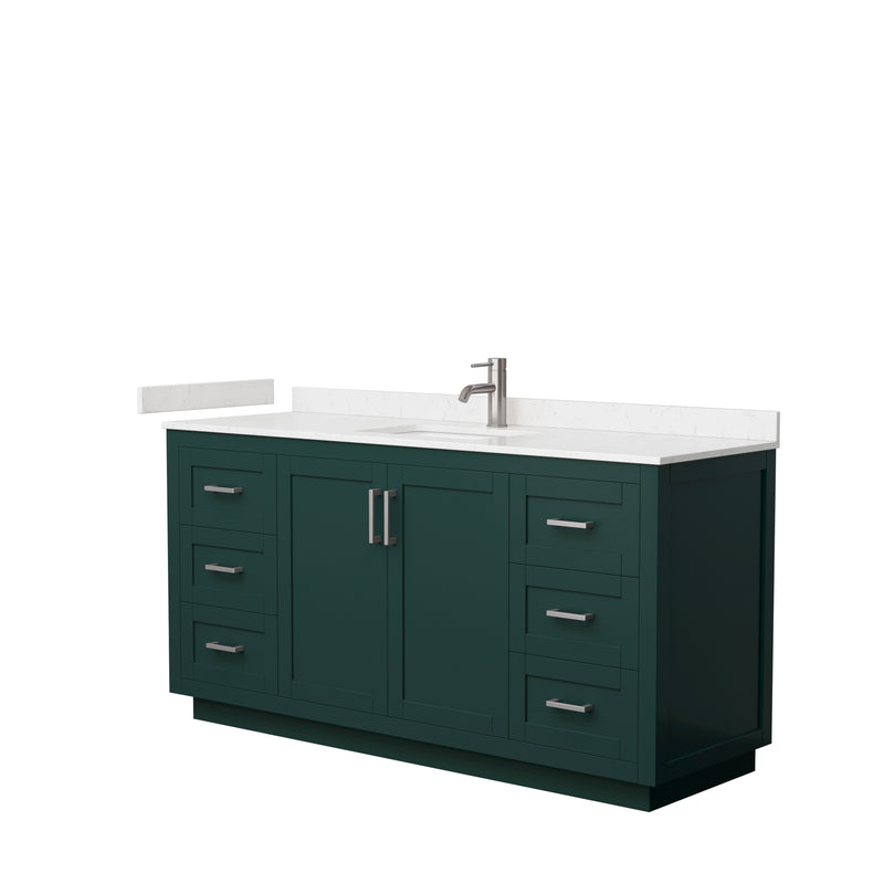 Wyndham Miranda 66" Single Bathroom Vanity In Green Light-Vein Carrara Cultured Marble Countertop Undermount Square Sink Brushed Nickel Trim WCF292966SGEC2UNSMXX