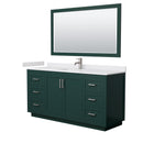 Wyndham Miranda 66" Single Bathroom Vanity In Green White Cultured Marble Countertop Undermount Square Sink Brushed Nickel Trim 58" Mirror WCF292966SGEWCUNSM58