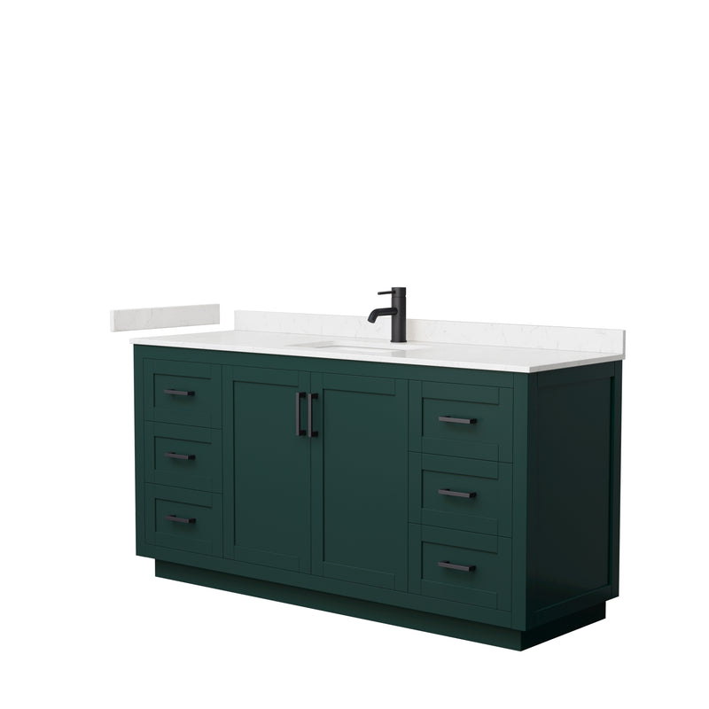 Wyndham Miranda 66" Single Bathroom Vanity In Green Light-Vein Carrara Cultured Marble Countertop Undermount Square Sink Matte Black Trim WCF292966SGKC2UNSMXX