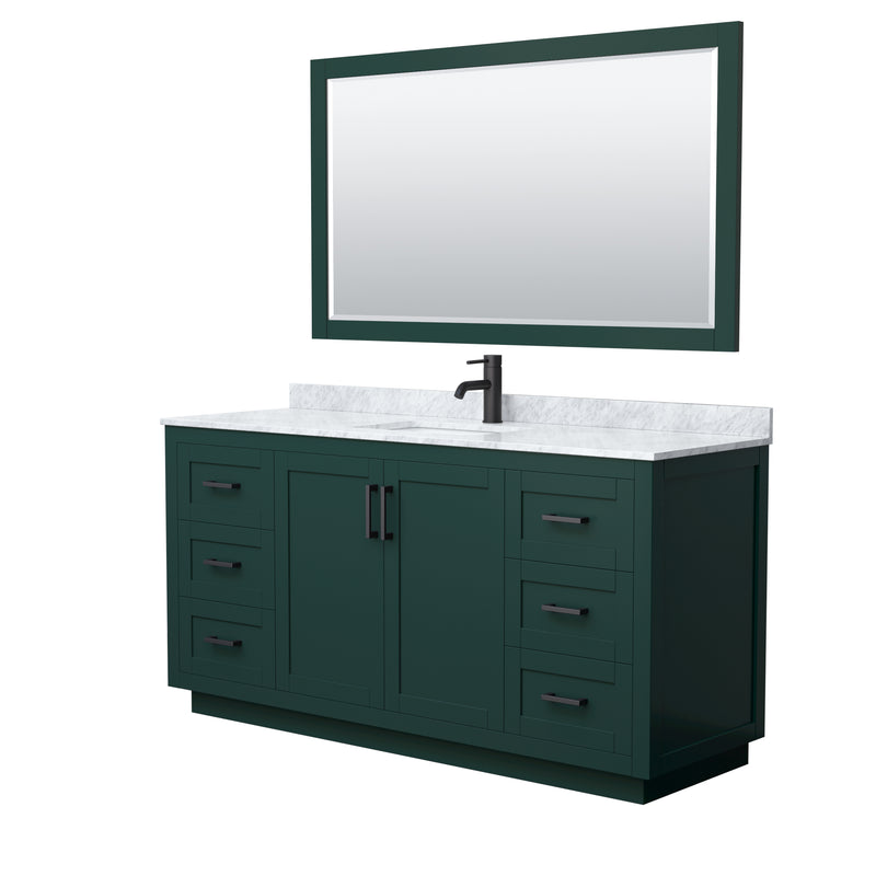 Wyndham Miranda 66" Single Bathroom Vanity In Green White Carrara Marble Countertop Undermount Square Sink Matte Black Trim 58" Mirror WCF292966SGKCMUNSM58