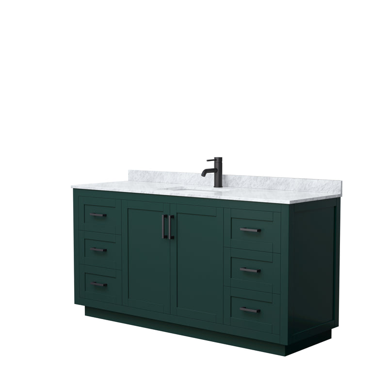 Wyndham Miranda 66" Single Bathroom Vanity In Green White Carrara Marble Countertop Undermount Square Sink Matte Black Trim WCF292966SGKCMUNSMXX