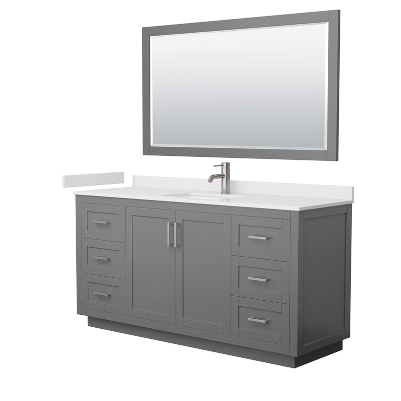 Wyndham Miranda 66" Single Bathroom Vanity In Dark Gray White Cultured Marble Countertop Undermount Square Sink Brushed Nickel Trim 58" Mirror WCF292966SKGWCUNSM58