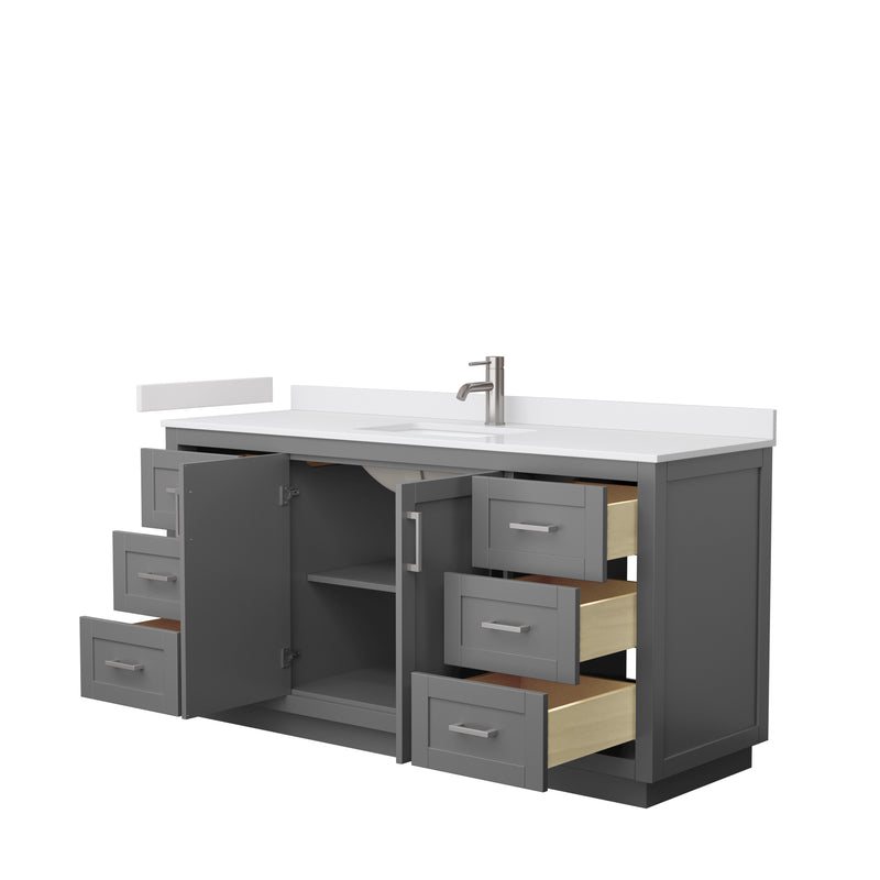 Wyndham Miranda 66" Single Bathroom Vanity In Dark Gray White Cultured Marble Countertop Undermount Square Sink Brushed Nickel Trim WCF292966SKGWCUNSMXX