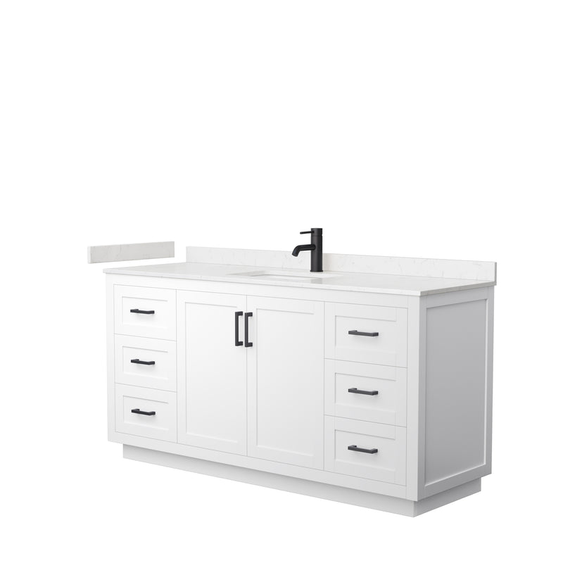 Wyndham Miranda 66" Single Bathroom Vanity In White Light-Vein Carrara Cultured Marble Countertop Undermount Square Sink Matte Black Trim WCF292966SWBC2UNSMXX