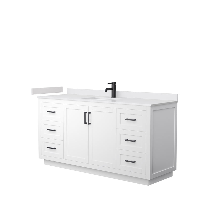 Wyndham Miranda 66" Single Bathroom Vanity In White White Cultured Marble Countertop Undermount Square Sink Matte Black Trim WCF292966SWBWCUNSMXX