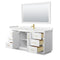 Wyndham Miranda 66" Single Bathroom Vanity In White Light-Vein Carrara Cultured Marble Countertop Undermount Square Sink Brushed Gold Trim 58" Mirror WCF292966SWGC2UNSM58