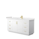 Wyndham Miranda 66" Single Bathroom Vanity In White Light-Vein Carrara Cultured Marble Countertop Undermount Square Sink Brushed Gold Trim WCF292966SWGC2UNSMXX