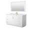 Wyndham Miranda 66" Single Bathroom Vanity In White White Carrara Marble Countertop Undermount Square Sink Brushed Gold Trim 58" Mirror WCF292966SWGCMUNSM58