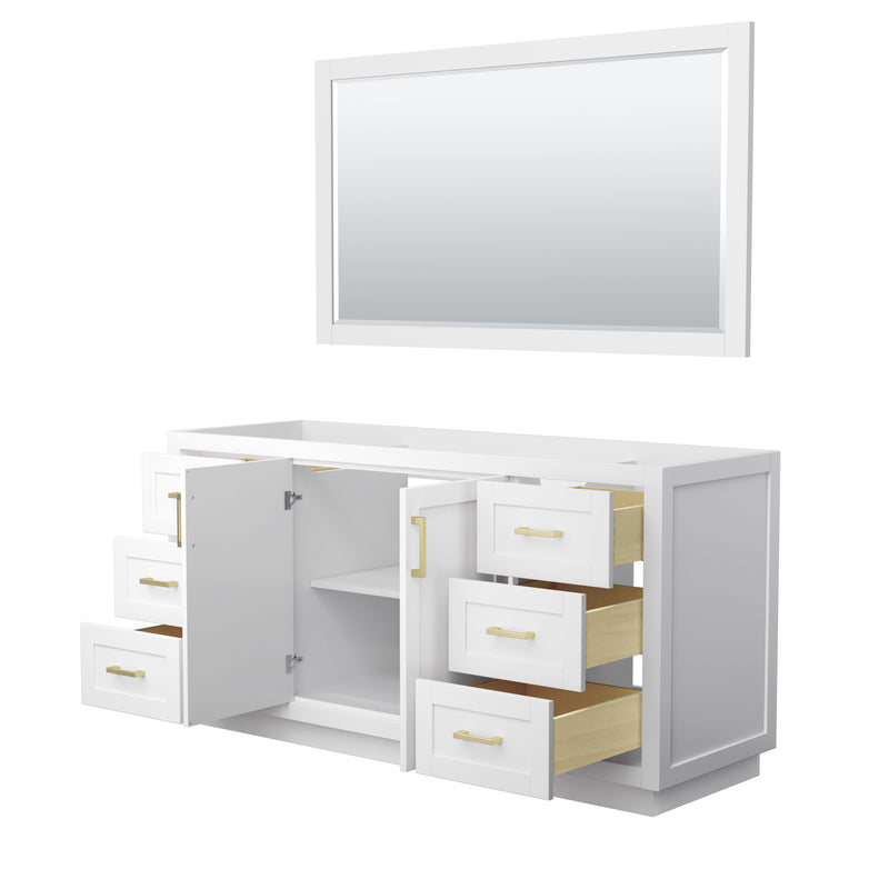 Wyndham Miranda 66" Single Bathroom Vanity In White No Countertop No Sink Brushed Gold Trim 58" Mirror WCF292966SWGCXSXXM58