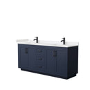 Wyndham Miranda 72" Double Bathroom Vanity In Dark Blue Light-Vein Carrara Cultured Marble Countertop Undermount Square Sinks Black Trims And No Mirror WCF292972DBBC2UNSMXX