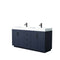 Wyndham Miranda 72" Double Bathroom Vanity In Dark Blue Matte White Solid Surface In 4" Thickness Integrated Sinks Black Trims And No Mirror WCF292972DBBK4INTMXX