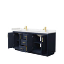 Wyndham Miranda 72" Double Bathroom Vanity In Dark Blue Light-Vein Carrara Cultured Marble Countertop Undermount Square Sinks Brushed Gold Trims and No Mirr WCF292972DBLC2UNSMXX