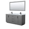 Wyndham Miranda 72" Double Bathroom Vanity In Dark Gray White Carrara Marble Countertop Undermount Square Sinks Black Trims And 70" Mirror WCF292972DGBCMUNSM70