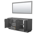 Wyndham Miranda 72" Double Bathroom Vanity In Dark Gray No Countertop No Sink Black Trims and 70" Mirror WCF292972DGBCXSXXM70