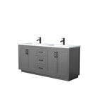 Wyndham Miranda 72" Double Bathroom Vanity In Dark Gray Matte White Solid Surface In 1.25" Thickness Integrated Sinks Black Trims And No Mirror WCF292972DGBK1INTMXX