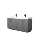 Wyndham Miranda 72" Double Bathroom Vanity In Dark Gray Matte White Solid Surface In 4" Thickness Integrated Sinks Black Trims And No Mirror WCF292972DGBK4INTMXX