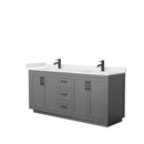 Wyndham Miranda 72" Double Bathroom Vanity In Dark Gray White Cultured Marble Countertop Undermount Square Sinks Black Trims And No Mirror WCF292972DGBWCUNSMXX