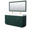 Wyndham Miranda 72" Double Bathroom Vanity In Green 4" Thick Matte White Solid Surface Countertop Integrated Sinks Brushed Gold Trim 70" Mirror WCF292972DGDK4INTM70